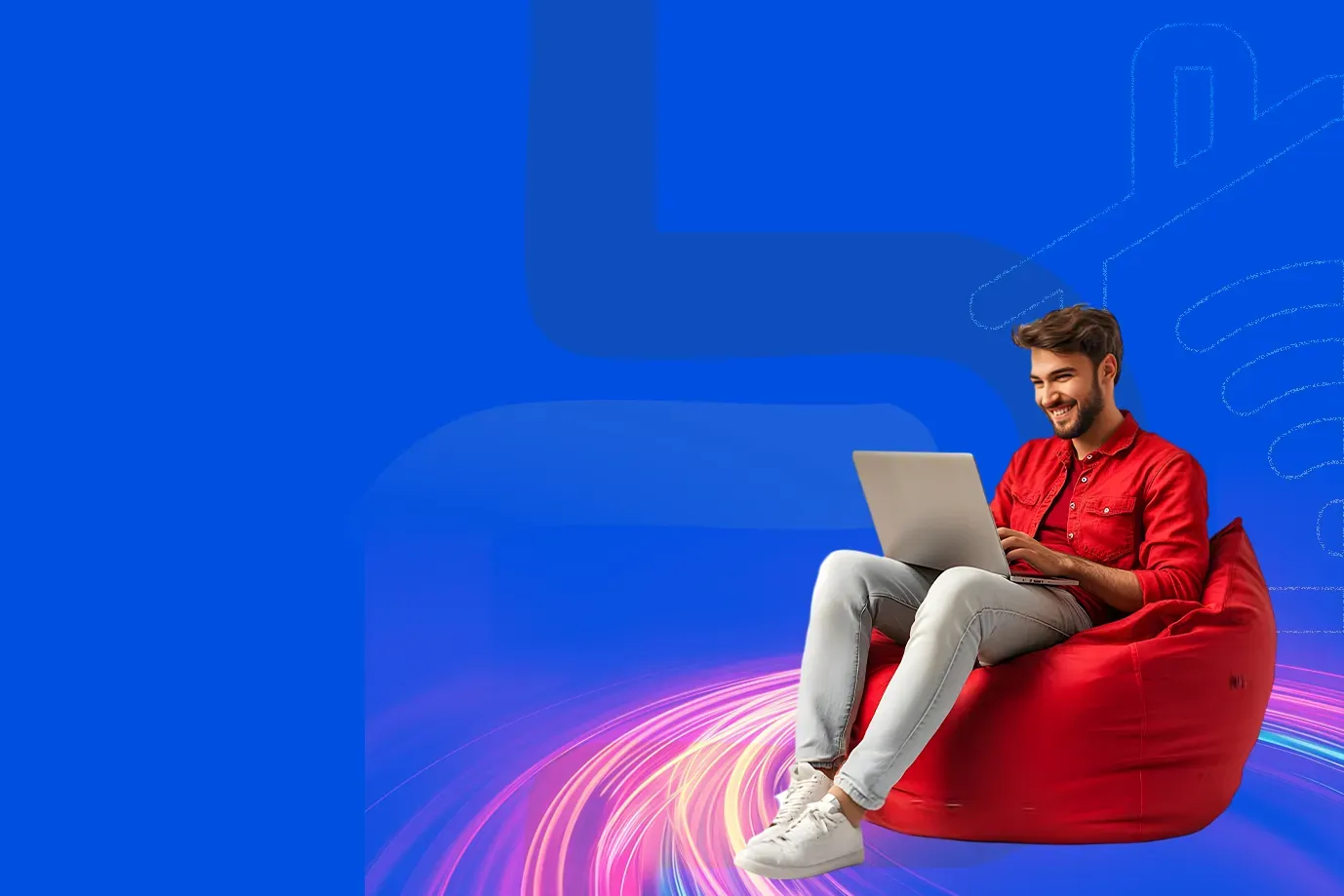 Hombre usando una computadora portátil mientras disfruta de su conexión a internet
