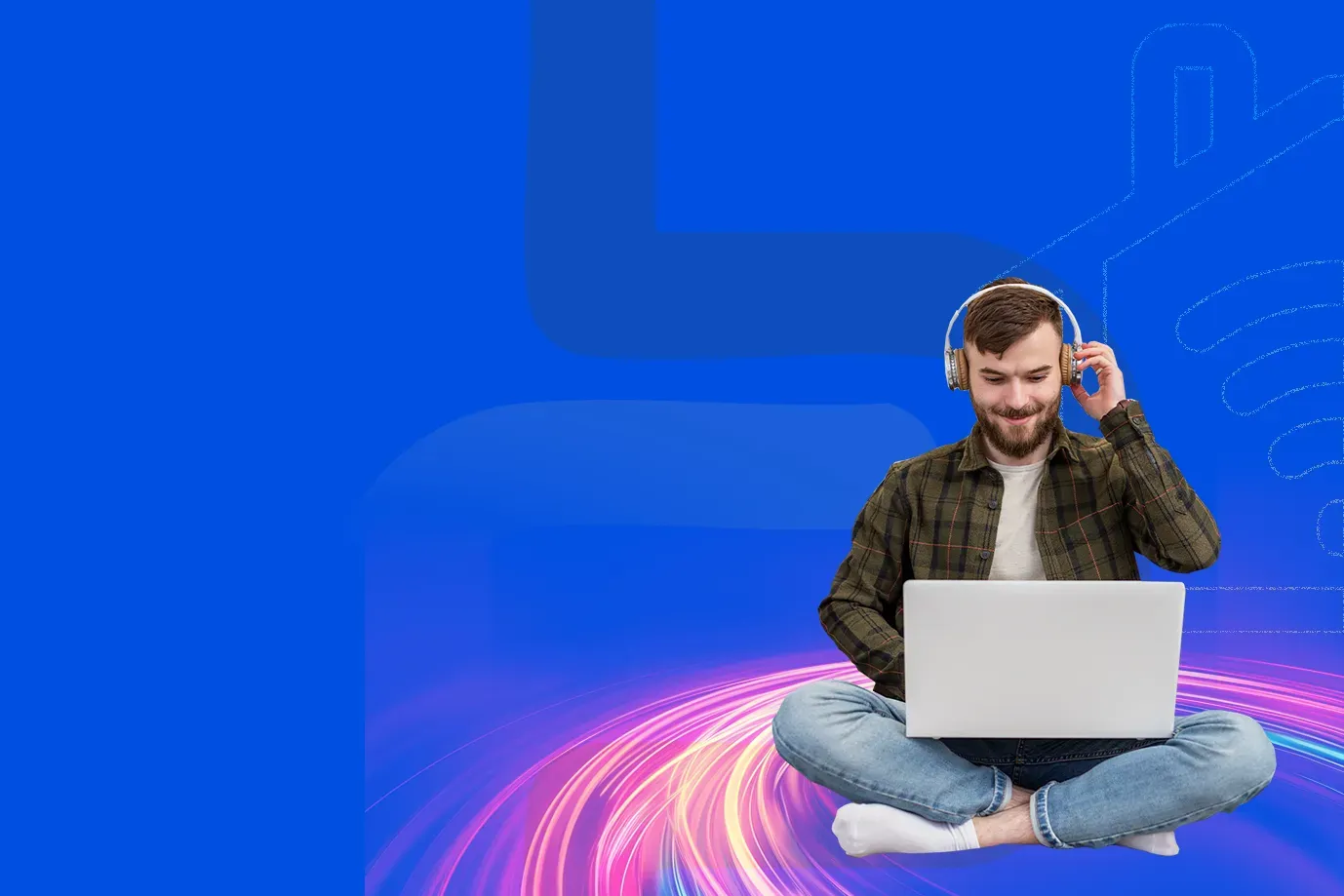 hombre con audifonos distfrutando de musica en streaming